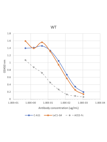 Spike protein trimers were coated at 2 µg/mL and incubated with serially diluted antibodies. The bound antibodies were detected with Peroxidase AffiniPure Goat Anti-Human IgG, Fcγ fragment specific (Jackson Immuno Research Catalog#109-035-098) or Peroxida