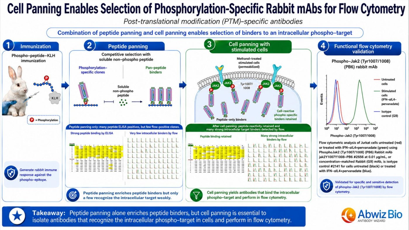 Cell panning selects phosphorylation-specific rabbit mAbs